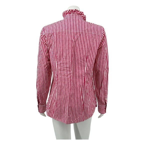 Vineyard Vines Womens Button Front Top 10 Red White Stripe 100% Cotton Ruffles - Picture 5 of 6